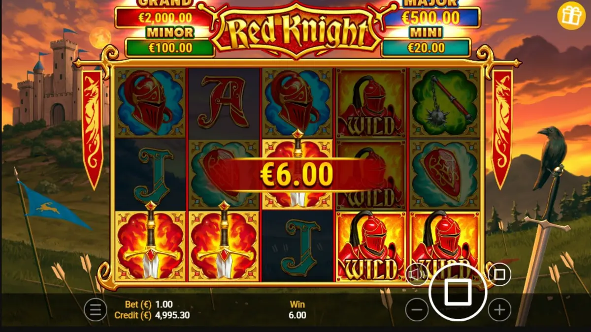 Interface do slot Red Knight com temática medieval e fogo